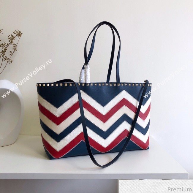 Valentino Large Chevron Rockstud Shopping Tote Bag Blue 2019 (JJ3-9032706)
