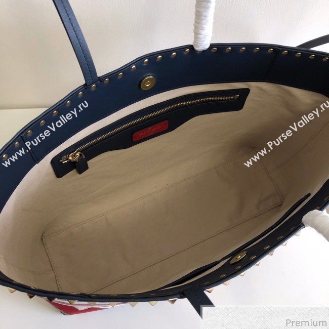 Valentino Large Chevron Rockstud Shopping Tote Bag Blue 2019 (JJ3-9032706)
