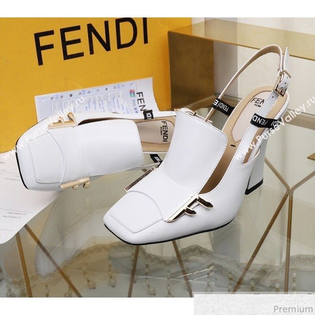 Fendi F Charm Leather Slingback Pump White 2019 (HZJ-9032904)