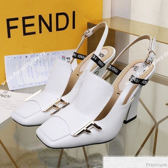 Fendi F Charm Leather Slingback Pump White 2019 (HZJ-9032904)