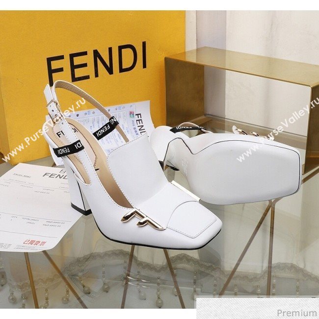 Fendi F Charm Leather Slingback Pump White 2019 (HZJ-9032904)
