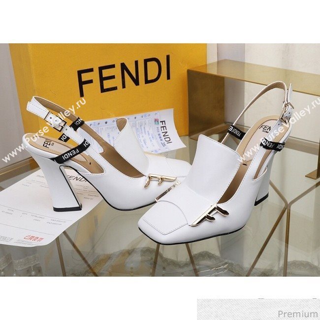 Fendi F Charm Leather Slingback Pump White 2019 (HZJ-9032904)