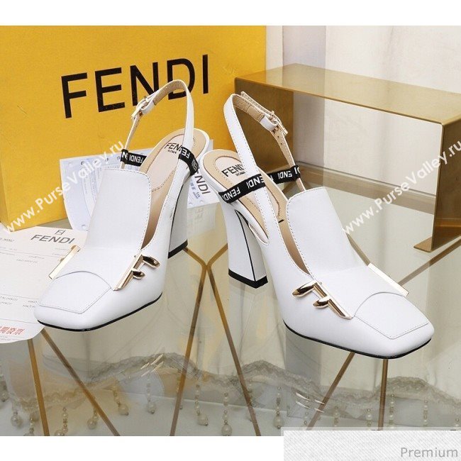 Fendi F Charm Leather Slingback Pump White 2019 (HZJ-9032904)