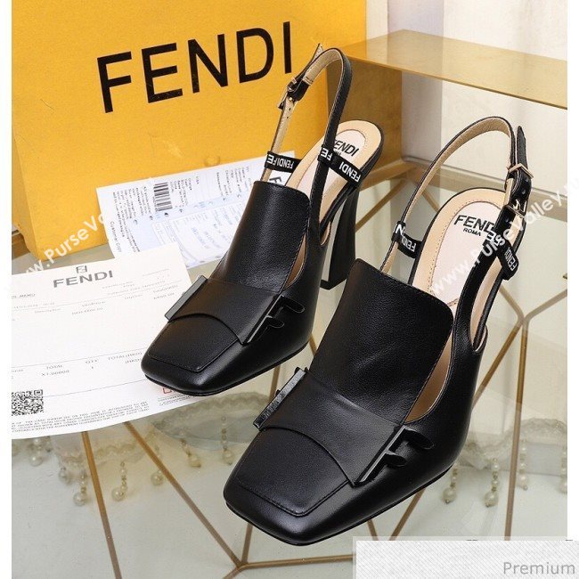 Fendi F Charm Leather Slingback Pump Black 2019 (HZJ-9032905)