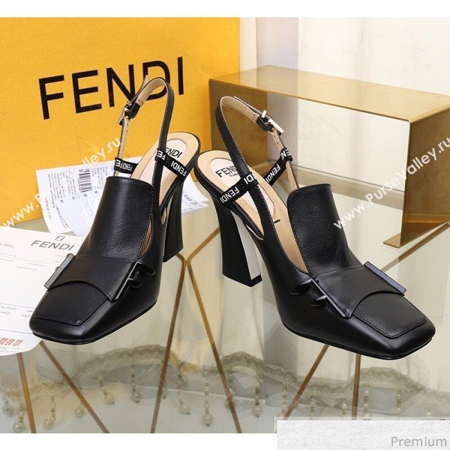 Fendi F Charm Leather Slingback Pump Black 2019 (HZJ-9032905)