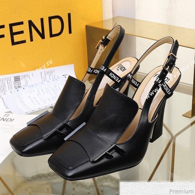 Fendi F Charm Leather Slingback Pump Black 2019 (HZJ-9032905)