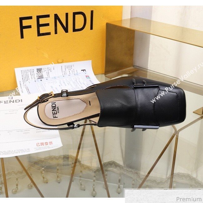 Fendi F Charm Leather Slingback Pump Black 2019 (HZJ-9032905)