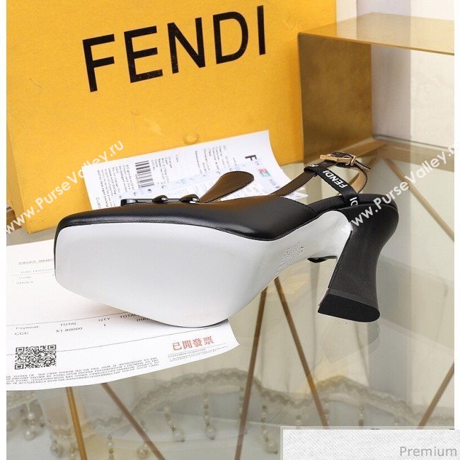 Fendi F Charm Leather Slingback Pump Black 2019 (HZJ-9032905)