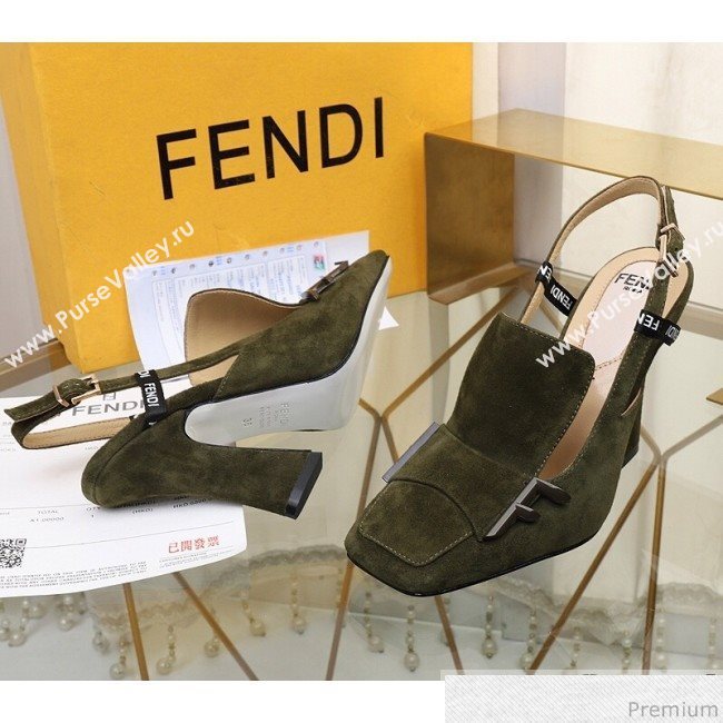 Fendi F Charm Suede Slingback Pump Green 2019 (HZJ-9032906)