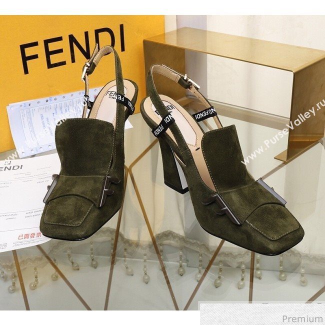 Fendi F Charm Suede Slingback Pump Green 2019 (HZJ-9032906)