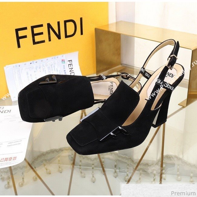 Fendi F Charm Suede Slingback Pump Black 2019 (HZJ-9032907)