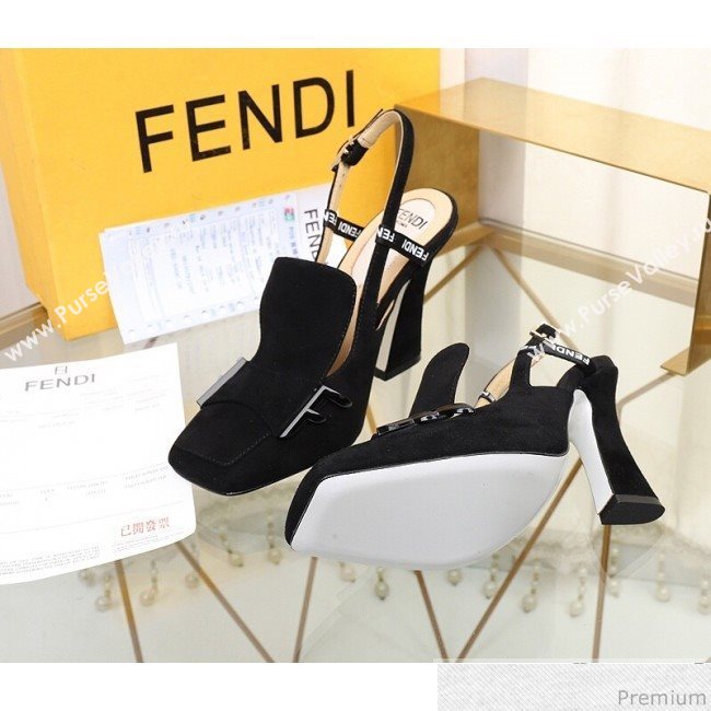 Fendi F Charm Suede Slingback Pump Black 2019 (HZJ-9032907)
