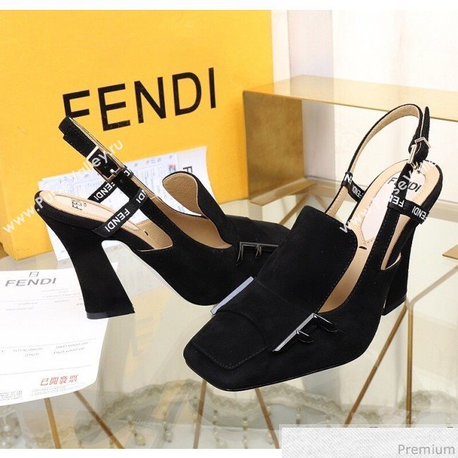 Fendi F Charm Suede Slingback Pump Black 2019 (HZJ-9032907)