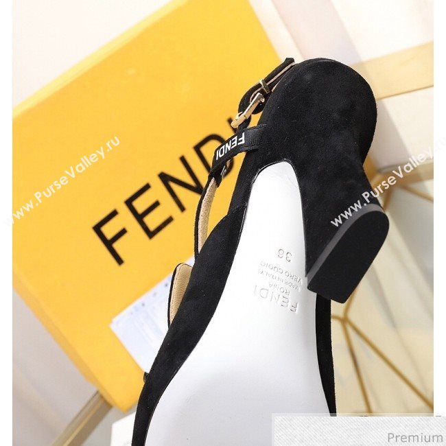 Fendi F Charm Suede Slingback Pump Black 2019 (HZJ-9032907)
