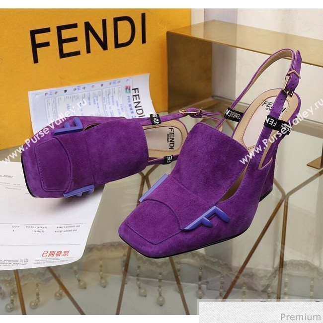 Fendi F Charm Suede Slingback Pump Purple 2019 (HZJ-9032908)