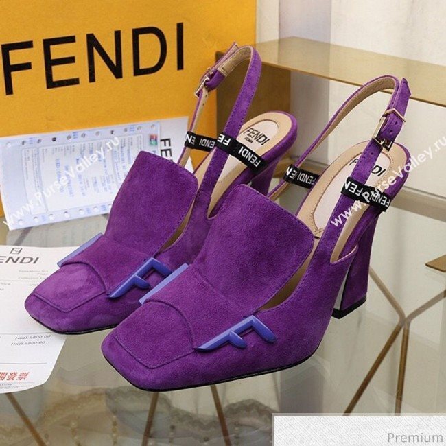 Fendi F Charm Suede Slingback Pump Purple 2019 (HZJ-9032908)