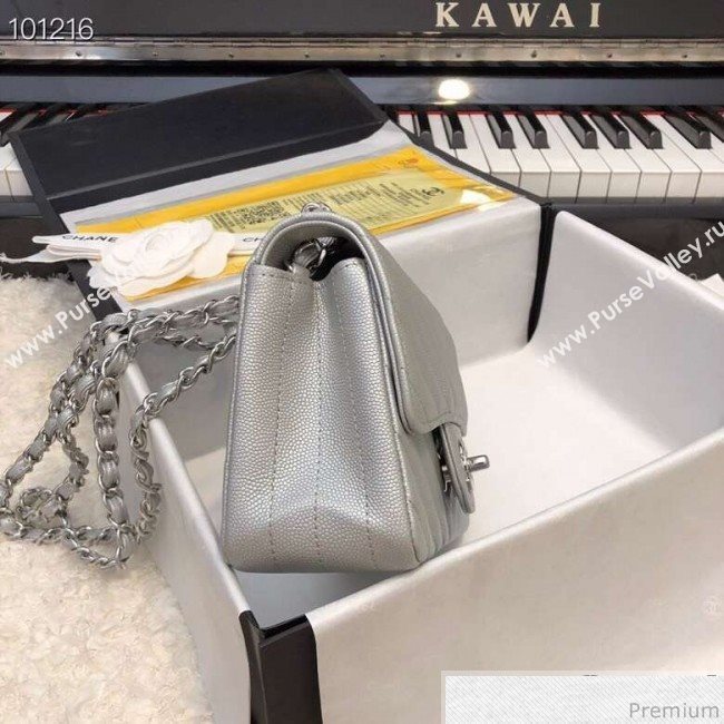 Chanel Soft Grained Leather Classic Flap Bag Silver 2019 (HF-9030720)