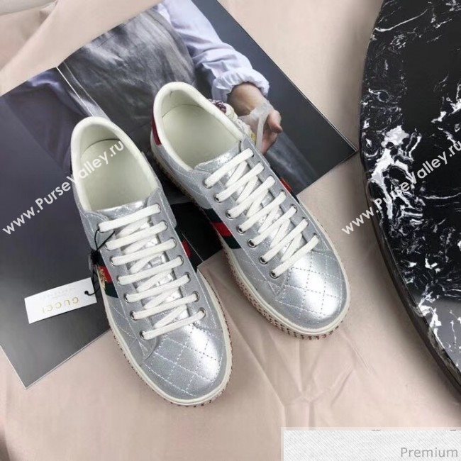 Gucci Ace Sneaker with Crystals 557878 Silver 2019 (HZX-9030801)