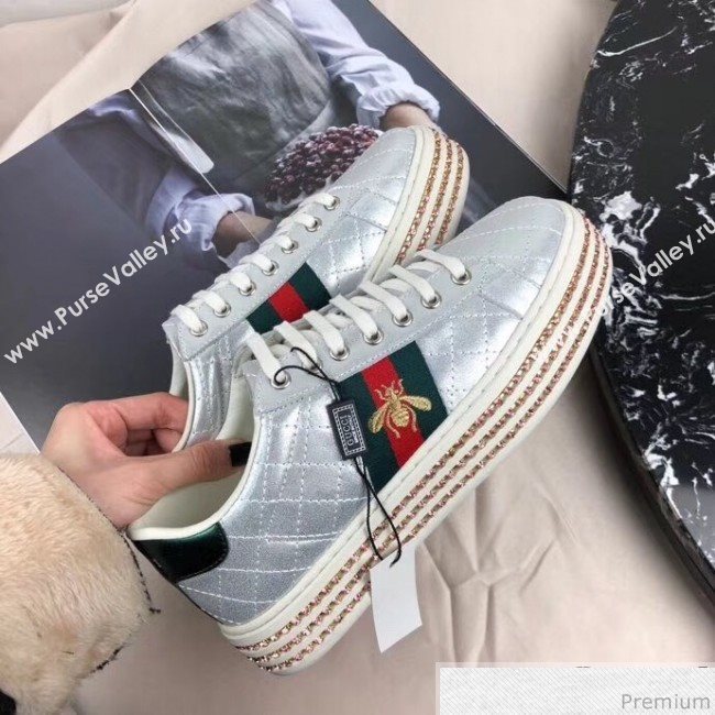 Gucci Ace Sneaker with Crystals 557878 Silver 2019 (HZX-9030801)