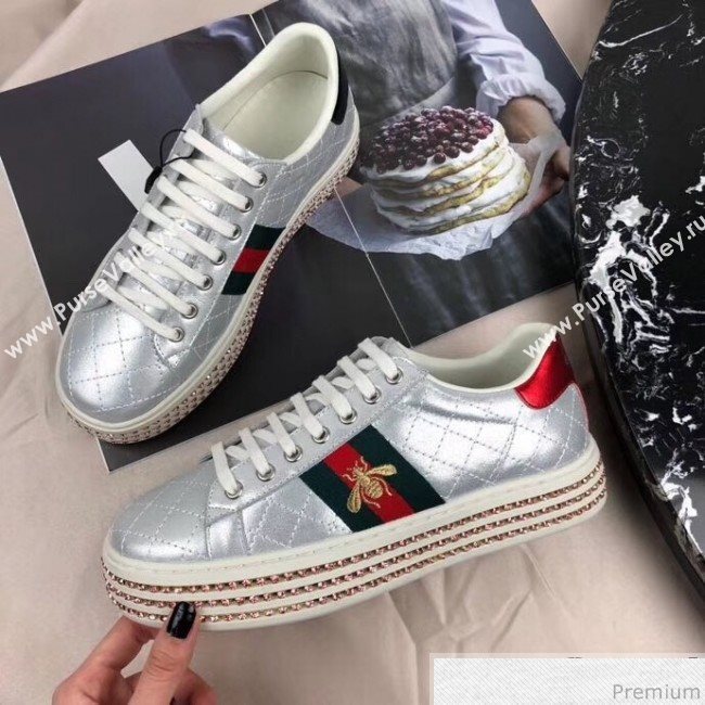 Gucci Ace Sneaker with Crystals 557878 Silver 2019 (HZX-9030801)