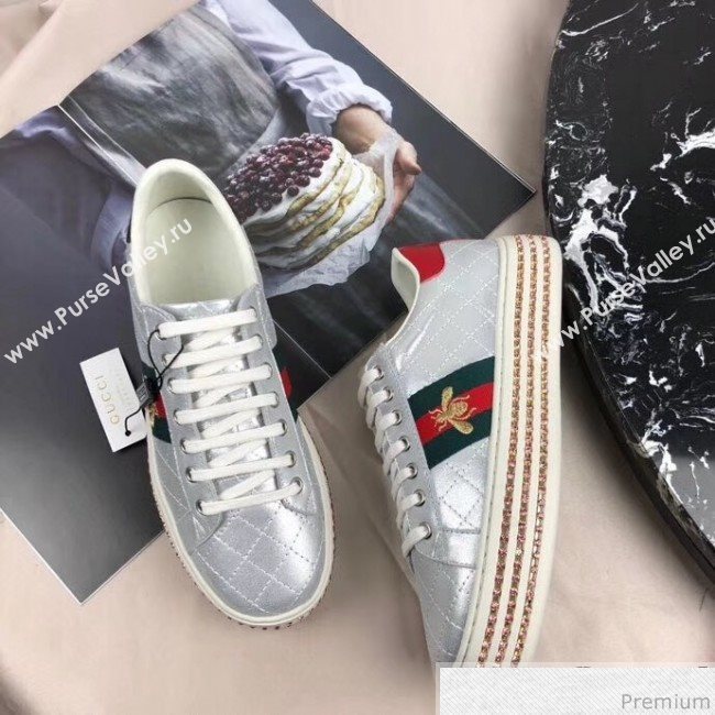 Gucci Ace Sneaker with Crystals 557878 Silver 2019 (HZX-9030801)