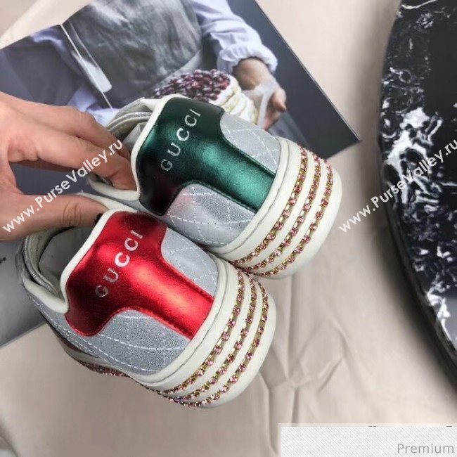 Gucci Ace Sneaker with Crystals 557878 Silver 2019 (HZX-9030801)