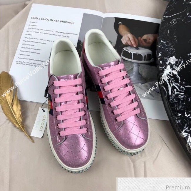 Gucci Ace Sneaker with Crystals 557878 Pink 2019 (HZX-9030802)