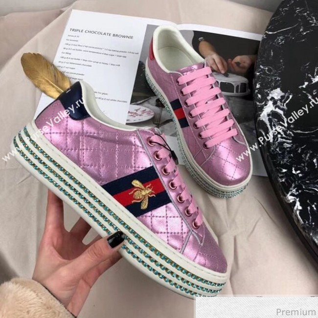 Gucci Ace Sneaker with Crystals 557878 Pink 2019 (HZX-9030802)