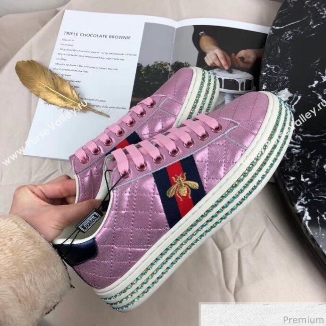 Gucci Ace Sneaker with Crystals 557878 Pink 2019 (HZX-9030802)