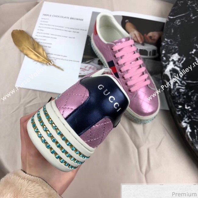 Gucci Ace Sneaker with Crystals 557878 Pink 2019 (HZX-9030802)