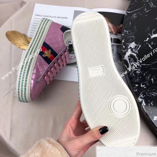 Gucci Ace Sneaker with Crystals 557878 Pink 2019 (HZX-9030802)