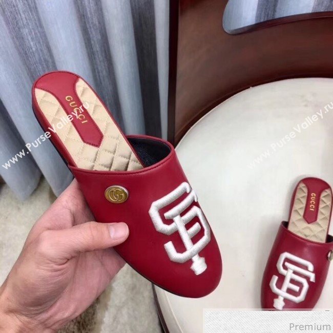 Gucci Leather Slipper With SF Giants™ patch Red 2019 (HZX-9030803)