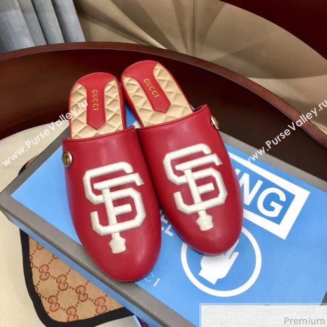 Gucci Leather Slipper With SF Giants™ patch Red 2019 (HZX-9030803)