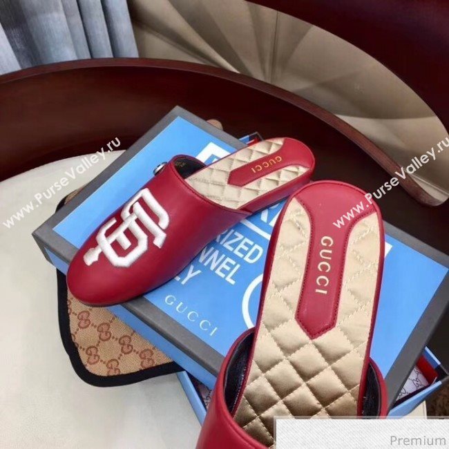 Gucci Leather Slipper With SF Giants™ patch Red 2019 (HZX-9030803)