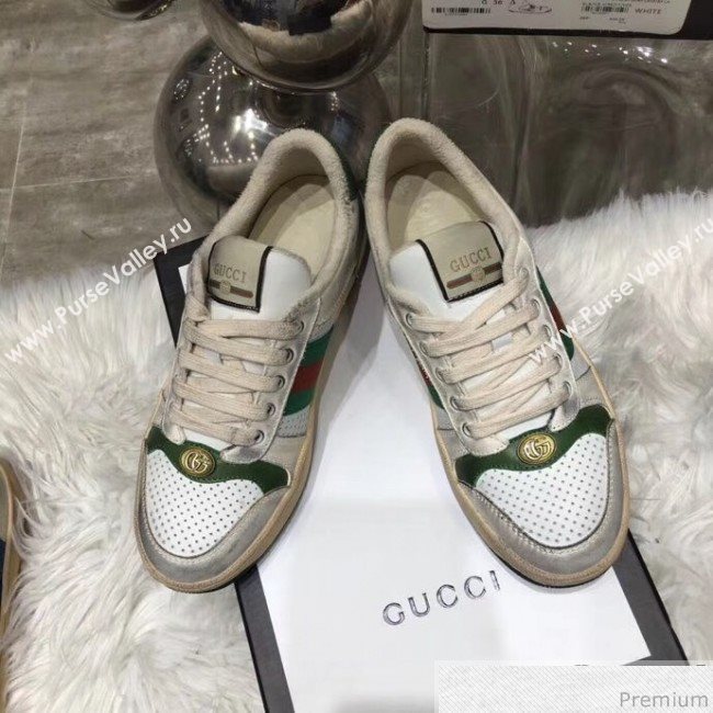 Gucci Womens Screener Leather Sneaker ‎570442 White 2019 (HZX-9030804)
