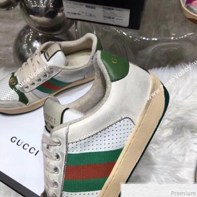 Gucci Womens Screener Leather Sneaker ‎570442 White 2019 (HZX-9030804)