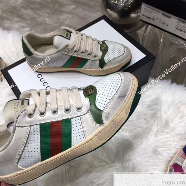 Gucci Womens Screener Leather Sneaker ‎570442 White 2019 (HZX-9030804)