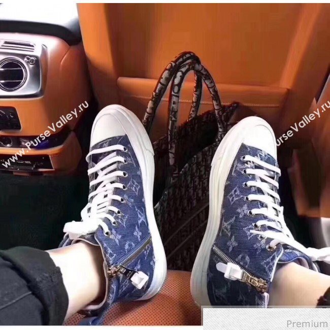 Louis Vuitton Stellar High-top Sneaker in Blue Monogram Denim 1A4VTA 2019 (SIYA-9030838)