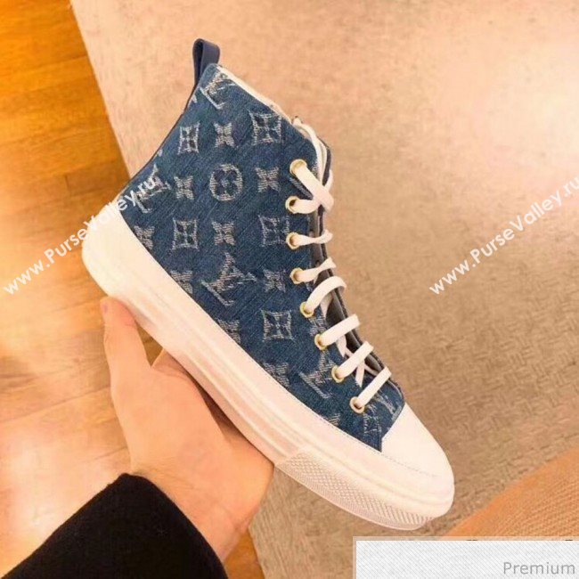 Louis Vuitton Stellar High-top Sneaker in Blue Monogram Denim 1A4VTA 2019 (SIYA-9030838)