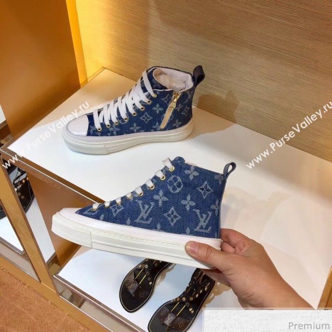 Louis Vuitton Stellar High-top Sneaker in Blue Monogram Denim 1A4VTA 2019 (SIYA-9030838)