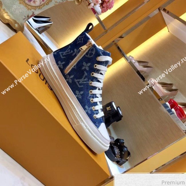 Louis Vuitton Stellar High-top Sneaker in Blue Monogram Denim 1A4VTA 2019 (SIYA-9030838)