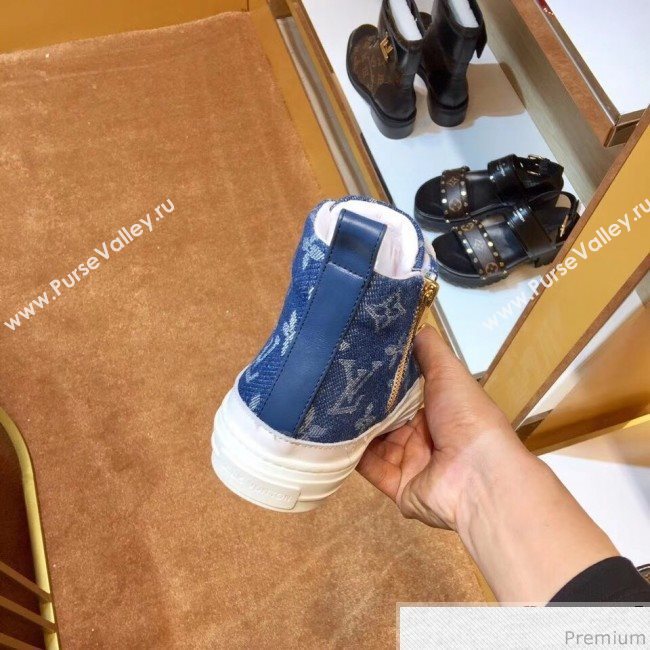 Louis Vuitton Stellar High-top Sneaker in Blue Monogram Denim 1A4VTA 2019 (SIYA-9030838)