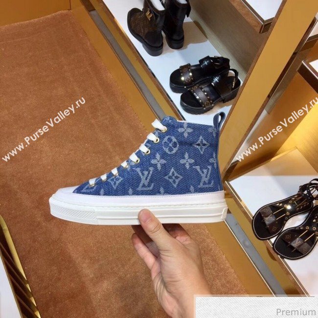 Louis Vuitton Stellar High-top Sneaker in Blue Monogram Denim 1A4VTA 2019 (SIYA-9030838)