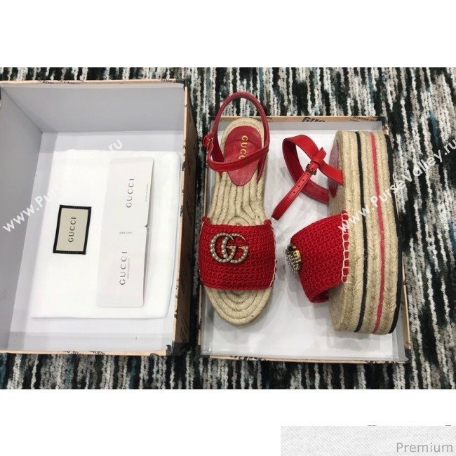 Gucci Knit Platform Espadrille Sandal Red 2019 (LRF-9032830)