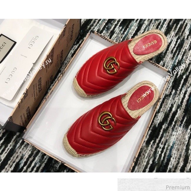 Gucci Leather Espadrille Mules Slippers with Double G 551881 Red 2019 (LRF-9032831)
