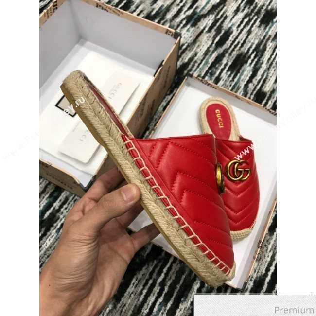 Gucci Leather Espadrille Mules Slippers with Double G 551881 Red 2019 (LRF-9032831)