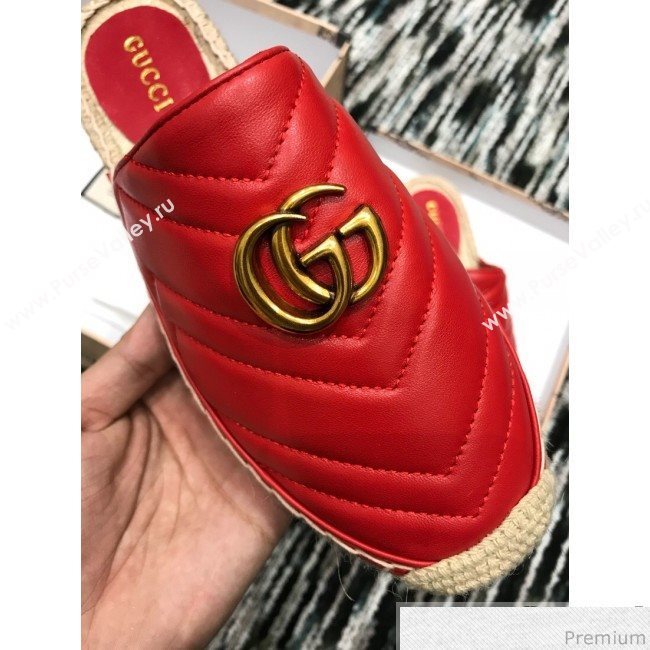 Gucci Leather Espadrille Mules Slippers with Double G 551881 Red 2019 (LRF-9032831)