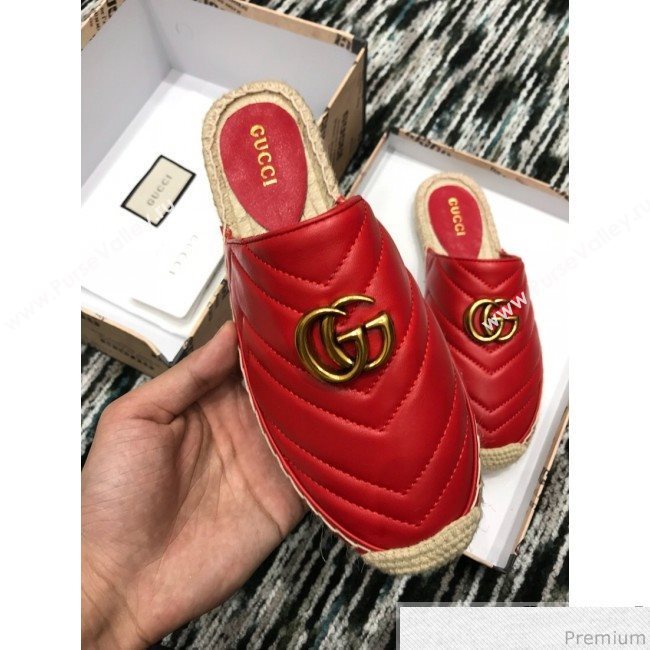 Gucci Leather Espadrille Mules Slippers with Double G 551881 Red 2019 (LRF-9032831)