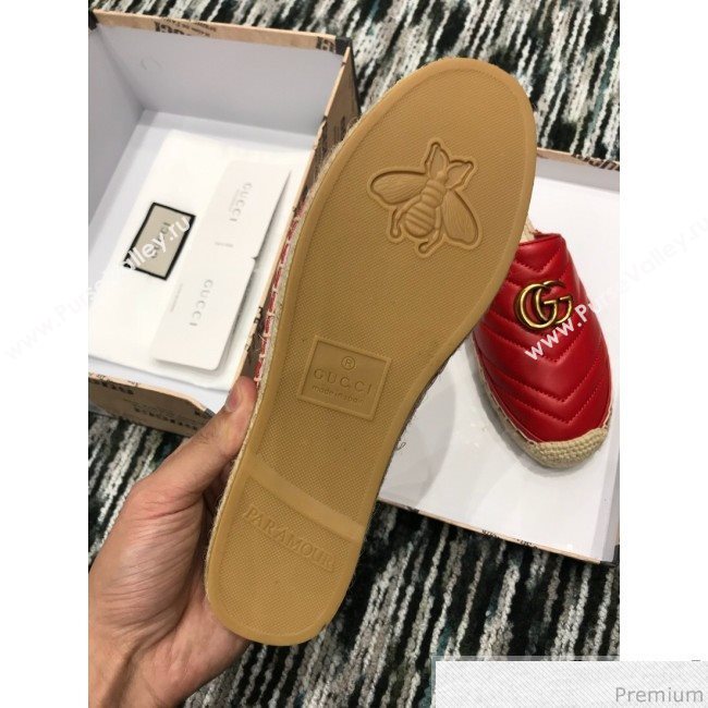 Gucci Leather Espadrille Mules Slippers with Double G 551881 Red 2019 (LRF-9032831)