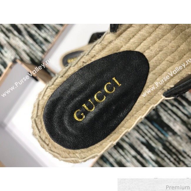 Gucci Leather Espadrille Mules Slippers with Double G 551881 Black 2019 (LRF-9032832)